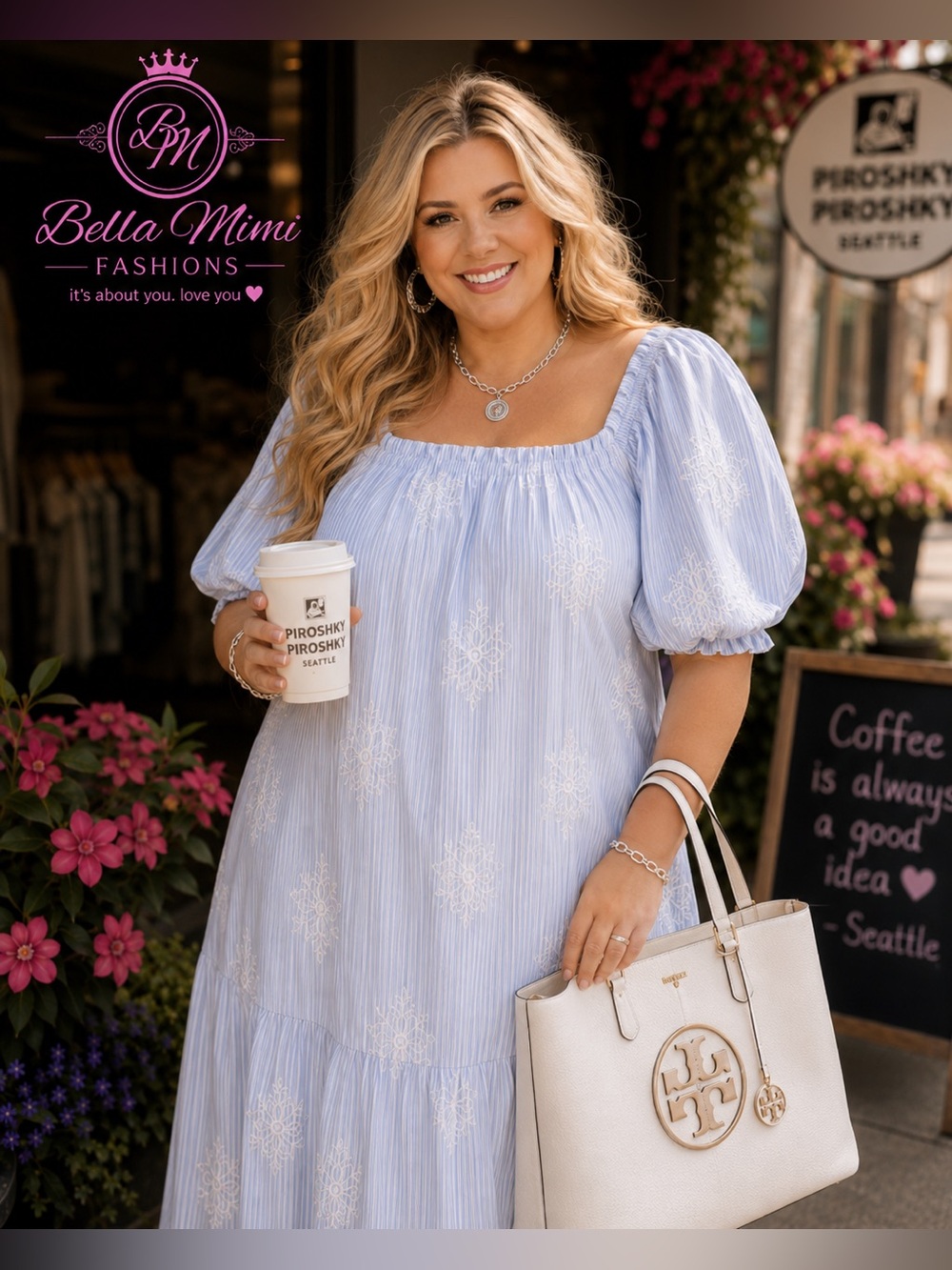 NWT Polagram Light Blue Embroidered Babydoll Midi Dress – 2X 💙🤍💙